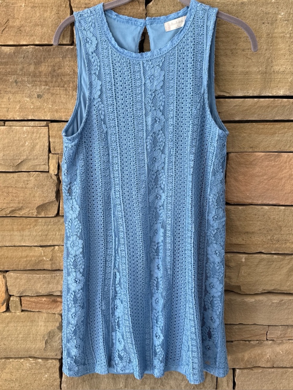 Altar’d State Sleeveless Blue Crochet Lined Lace Minidress . Wedding Guest. Rush